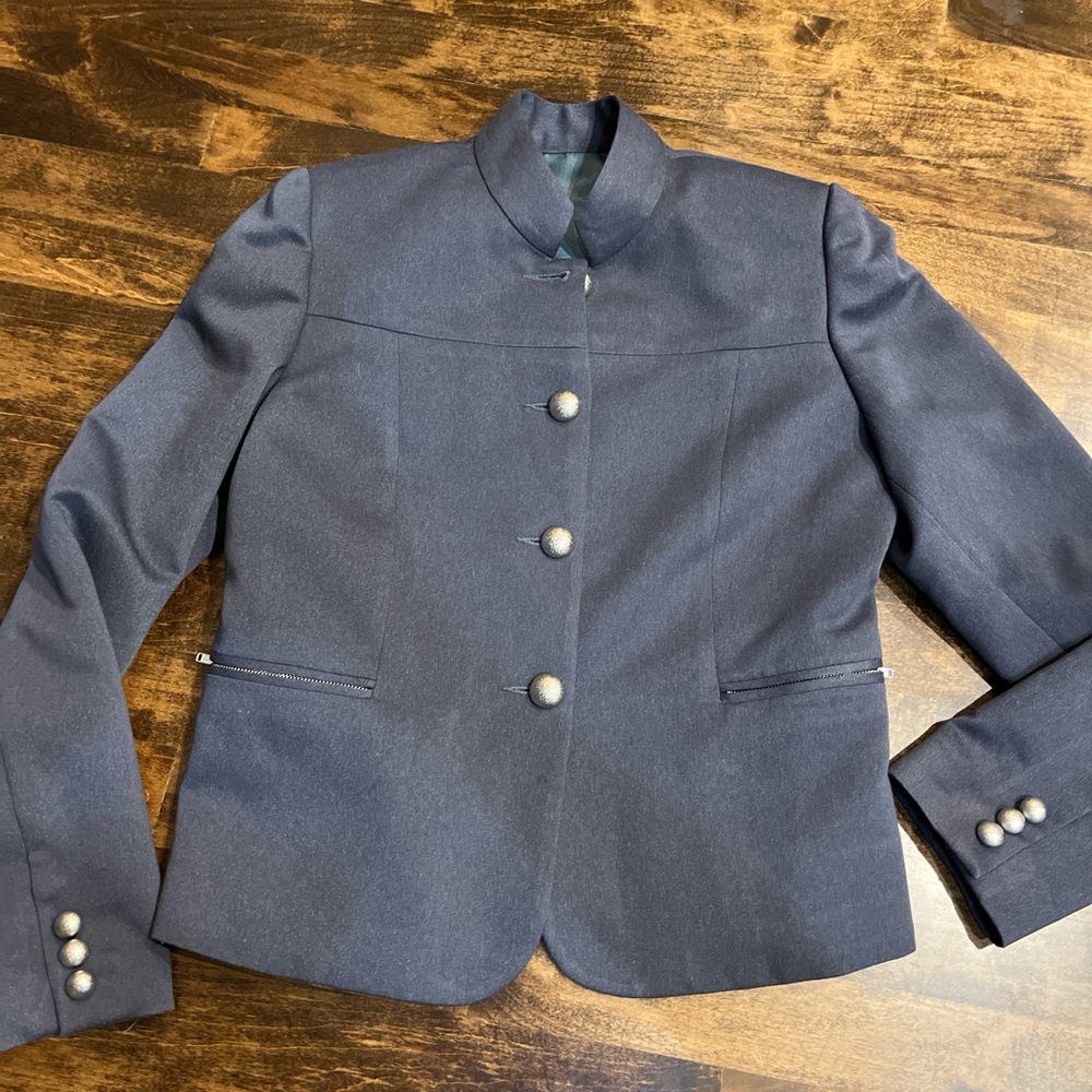 Y2k 90s gray mandarin military Jacket Silver Buttons preppy fitted